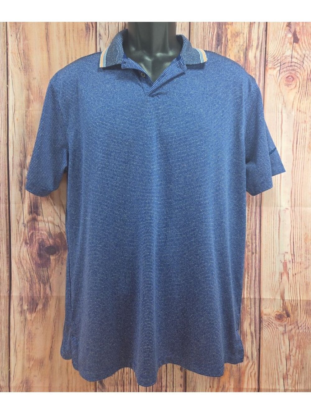 Nike Dri-Fit Blue Striped Short Sleeve Polo Medium